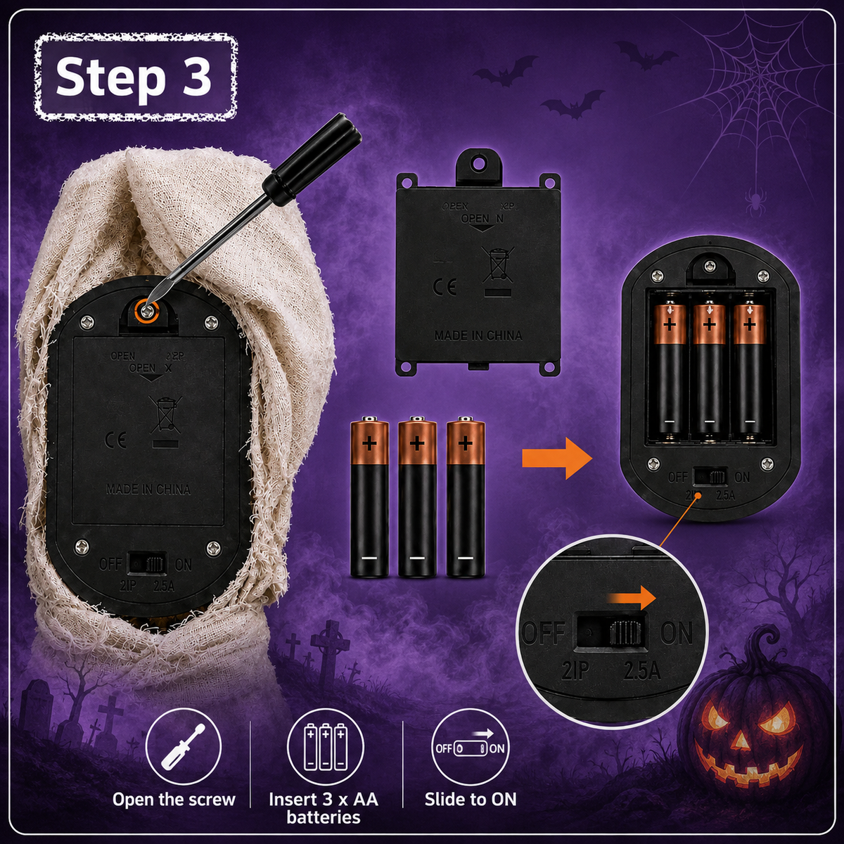 Instal 3 batteries